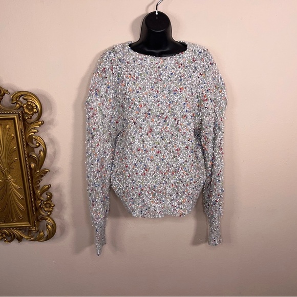 Size 6 Shein Light Grey Colorful Knit Sweater Long Sleeve Rainbow Fuzzy Knit - Picture 13 of 13